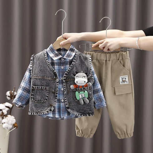 Autumn and winter long sleeve denim three-piece set